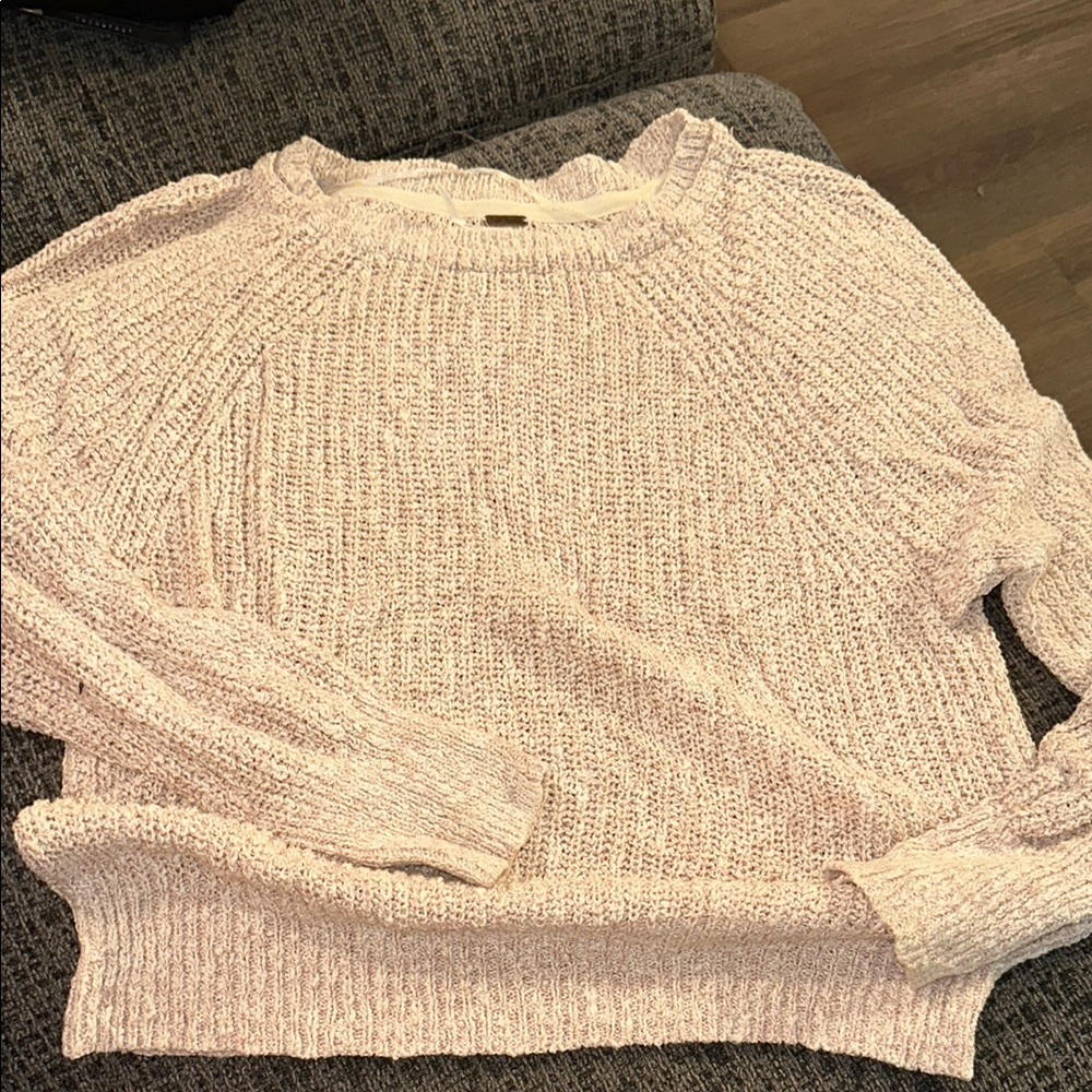Free People Cream Chunky Knit Crew Neck Sweater